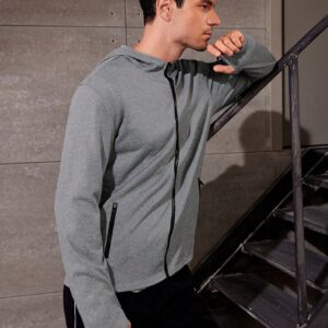 Boyfriend Style Men's Solid Color Zipper Hooded Sports Jacket Workout Tops Grey Jacket - Image 5