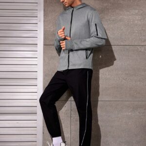 Boyfriend Style Men's Solid Color Zipper Hooded Sports Jacket Workout Tops Grey Jacket - Image 6