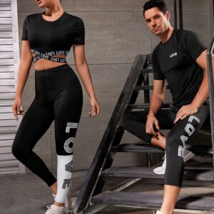 Boyfriend Style Men's Letter Printed Sport Tight-Fitting Set, Athletic Suit, Tracksuit Workout Set
