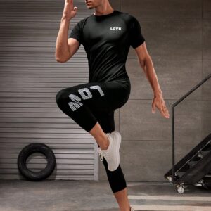Boyfriend Style Men's Letter Printed Sport Tight-Fitting Set, Athletic Suit, Tracksuit Workout Set - Image 3