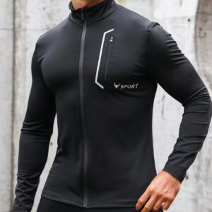 Men Letter Graphic Zip Up Sports Jacket Workout Tops