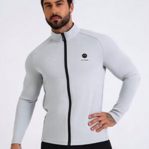 Boyfriend Style Men's Letter Print Zipper Front Stand Collar Sports Jacket Workout Tops