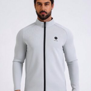 Boyfriend Style Men's Letter Print Zipper Front Stand Collar Sports Jacket Workout Tops - Image 3