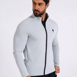 Boyfriend Style Men's Letter Print Zipper Front Stand Collar Sports Jacket Workout Tops - Image 5