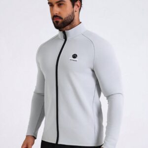 Boyfriend Style Men's Letter Print Zipper Front Stand Collar Sports Jacket Workout Tops - Image 6