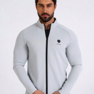 Boyfriend Style Men's Letter Print Zipper Front Stand Collar Sports Jacket Workout Tops - Image 8