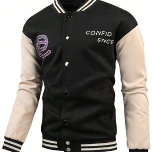 Boyfriend Style Men's Color Blocking Letter Print Sports Jacket Workout Tops College Jacketmen's Varsity Jacketvarsity Jacket For Menvarsity Jacket Menmen Letterman Jacket