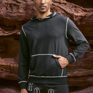 Men's Kangaroo Pocket Sports Hoodie With Contrast Stitching Detail Hoodie Men Sweatshirt - Image 3