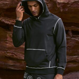 Men's Kangaroo Pocket Sports Hoodie With Contrast Stitching Detail Hoodie Men Sweatshirt - Image 5