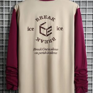 Men's Long Sleeve Sport T-Shirt With Slogan Print And Color Block Design Long Sleeve Shirt