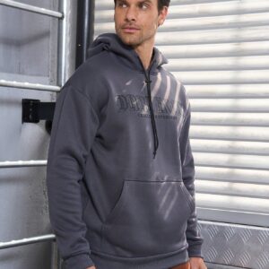 Boyfriend Style Men's Casual Hooded Sweatshirt With Drawstring And Text Design For Sports Boyfriend Style Men Sweatshirt