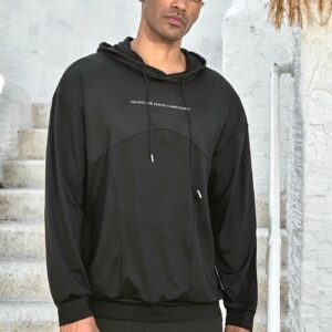 Men's Slogan Printed Hooded Sweatshirt With Drawstring Hoodie Men Sweatshirt