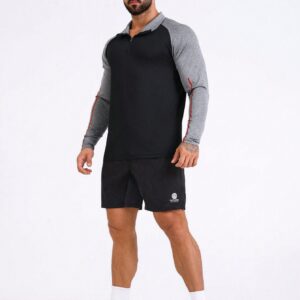 Boyfriend Style Men'S Sporty Jacket With Raglan Sleeve, Half Zip And Stand Collar Workout Tops