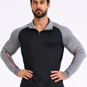 Boyfriend Style Men'S Sporty Jacket With Raglan Sleeve, Half Zip And Stand Collar Workout Tops - Image 3