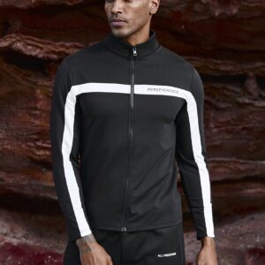 Men's Color Block Letter Printed Zip-Up Hooded Sports Jacket Workout Tops - Image 3