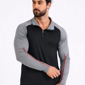 Boyfriend Style Men'S Sporty Jacket With Raglan Sleeve, Half Zip And Stand Collar Workout Tops - Image 4