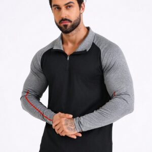 Boyfriend Style Men'S Sporty Jacket With Raglan Sleeve, Half Zip And Stand Collar Workout Tops - Image 5