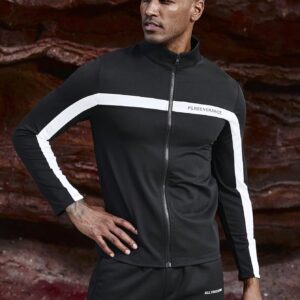 Men's Color Block Letter Printed Zip-Up Hooded Sports Jacket Workout Tops - Image 6