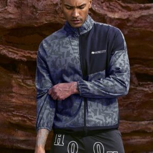 Boyfriend Style Men's Color Block Letter Printed Zipper Jacket For Sports Workout Tops