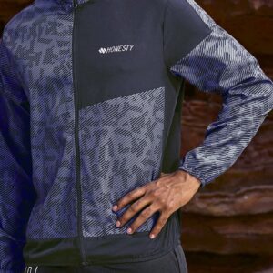 Boyfriend Style Men's Color Block Letter Printed Zipper Jacket For Sports Workout Tops - Image 5