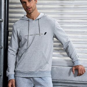 Men's Hooded Sports Sweatshirt With Text Print Design Hoodie Men Sweatshirt - Image 4