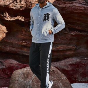 Men's Letter Printed Hooded Sports Jacket Workout Tops - Image 3