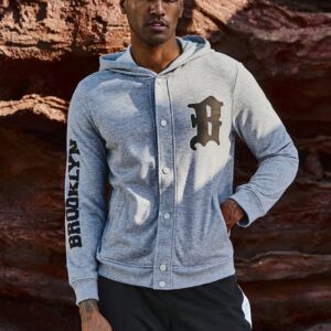 Men's Letter Printed Hooded Sports Jacket Workout Tops - Image 5