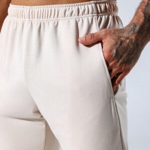 Men's Elastic Waist Jogging Pants With Slanted Pockets, Jogging Plus Size Jogging Pants, Sport Straight Leg Jogging Pants, White Men's Pants - Image 3