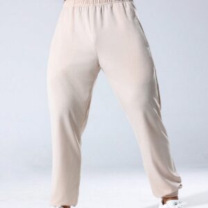 Men's Elastic Waist Jogging Pants With Slanted Pockets, Jogging Plus Size Jogging Pants, Sport Straight Leg Jogging Pants, White Men's Pants - Image 4