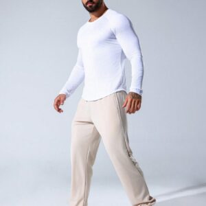 Men's Elastic Waist Jogging Pants With Slanted Pockets, Jogging Plus Size Jogging Pants, Sport Straight Leg Jogging Pants, White Men's Pants - Image 6