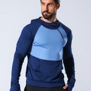 Boyfriend Style Men's Color Block Hooded Sports Hoodie Boyfriend Style Men Sweatshirt