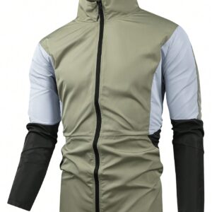 Men'S Contrast Color Zipper Sports Jacket Workout Tops