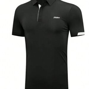 Men's Letter Print Short Sleeve Sport Polo Shirt Workout Tops Golf Shirt - Image 3