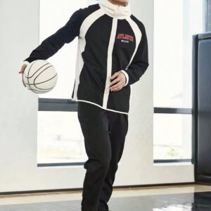 Boyfriend Style Men's Contrast Color Zipper Front Hooded Sports Jacket Workout Tops - Image 3