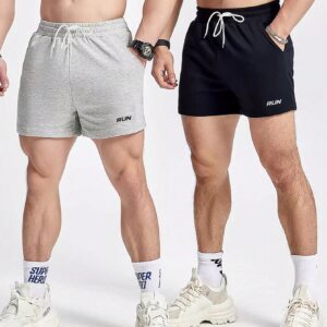 2pcs Men'S Letter Print Sport Shorts With Slant Pocket
