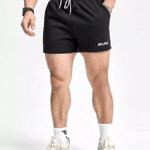 2pcs Men'S Letter Print Sport Shorts With Slant Pocket - Image 5