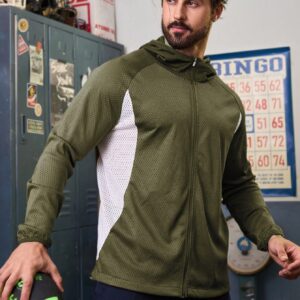 Boyfriend Style Men's Color Blocking Mesh Hooded Sports Jacket Workout Tops