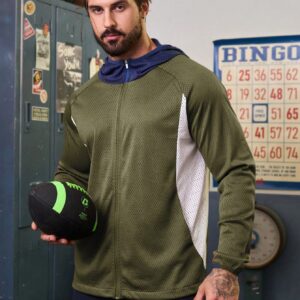 Boyfriend Style Men's Color Blocking Mesh Hooded Sports Jacket Workout Tops - Image 3