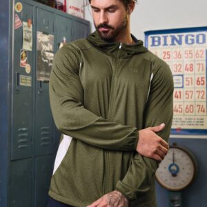 Boyfriend Style Men's Color Blocking Mesh Hooded Sports Jacket Workout Tops - Image 4
