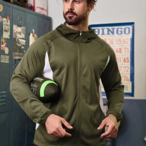 Boyfriend Style Men's Color Blocking Mesh Hooded Sports Jacket Workout Tops - Image 5