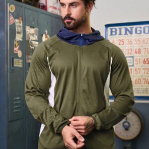 Boyfriend Style Men's Color Blocking Mesh Hooded Sports Jacket Workout Tops - Image 6