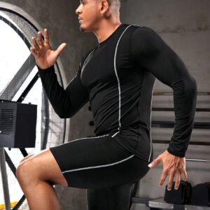 Men's Long Sleeve T-Shirt & Shorts Sports Set, Athletic Suit, Tracksuit Workout Set