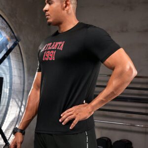 Men's Letter Print Athletic T-Shirt Workout Tops - Image 5