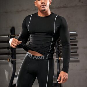 Men's Long Sleeve T-Shirt & Shorts Sports Set, Athletic Suit, Tracksuit Workout Set - Image 3