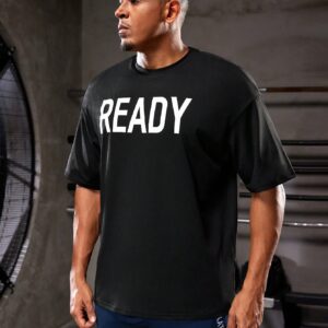 Boyfriend Style Men's Letter Print Sports T-Shirt Workout Tops - Image 4