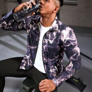 Boyfriend Style Men's Full Print Zip Front Sports Jacket Workout Tops