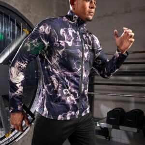 Boyfriend Style Men's Full Print Zip Front Sports Jacket Workout Tops - Image 4