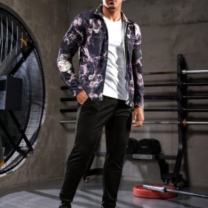Boyfriend Style Men's Full Print Zip Front Sports Jacket Workout Tops - Image 5