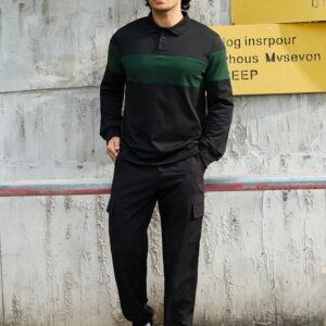 Boyfriend Style Men's Color Block Half Button Up Top And Jogger Pants Sportswear Set, Athletic Suit, Tracksuit Workout Set Men Sweat Setmen's Tracksuitmen 2 Pieces Sweatsuitmen's Sweatsuitmen's Jogger Set