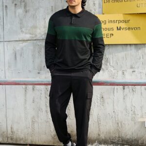 Boyfriend Style Men's Color Block Half Button Up Top And Jogger Pants Sportswear Set, Athletic Suit, Tracksuit Workout Set Men Sweat Setmen's Tracksuitmen 2 Pieces Sweatsuitmen's Sweatsuitmen's Jogger Set - Image 4